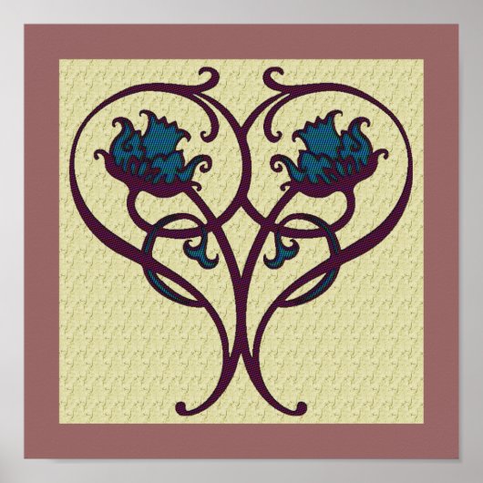 Plum en Blue Floral Art Design Poster (Voorkant)