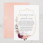 Plum en Blush Floral Geometric Verminderde Gastenl Aankondiging (Voorkant / Achterkant)