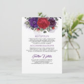 Plum en Bourgondië Floral bruiloft informatie Informatiekaartje (Staand voorkant)