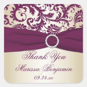 Plum en Champagne Damask Dank u Sticker