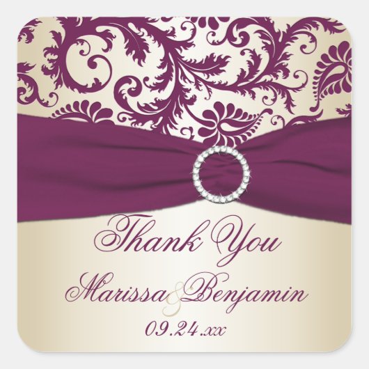 Plum en Champagne Damask Dank u Sticker (Voorkant)