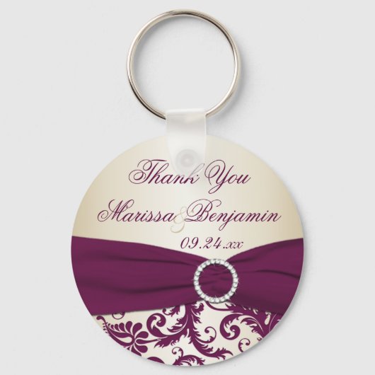 Plum en Champagne Damask met Faux Ribbon Sleutelhanger (Voorkant)