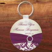 Plum en Champagne Damask met Faux Ribbon Sleutelhanger (Voorkant)