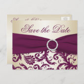 Plum en Champagne Damask Save the Date Briefkaart (Voorkant / Achterkant)