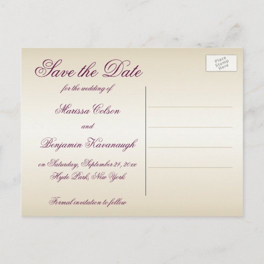 Plum en Champagne Damask Save the Date Briefkaart (Achterkant)