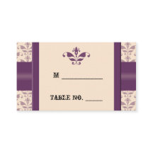Plum en Champagne Damask Wedding Place Cards
