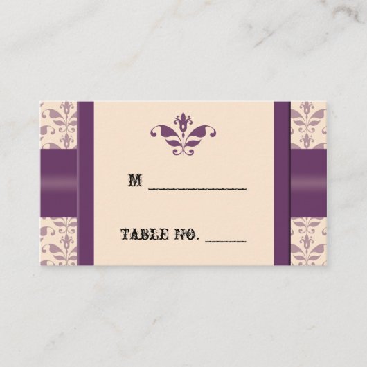 Plum en Champagne Damask Wedding Place Cards Plaatskaartje (Voorkant)
