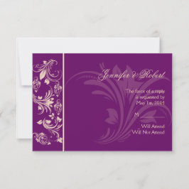 Plum en Champagne Floral Scroll Response Card RSVP Kaartje