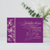 Plum en Champagne Floral Scroll Response Card RSVP Kaartje (Staand voorkant)