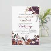 Plum en Copper Waterverf Bloemen bruiloft Uitnodig Kaart (Staand voorkant)