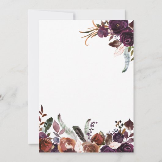 Plum en Copper Waterverf Bloemen bruiloft Uitnodig Kaart (Achterkant)