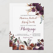 Plum en Copper Waterverf Bloemen bruiloft Uitnodig Kaart (Voorkant / Achterkant)