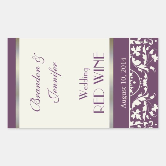 Plum en Cream Damask Trouwwijn Sticker (Voorkant)