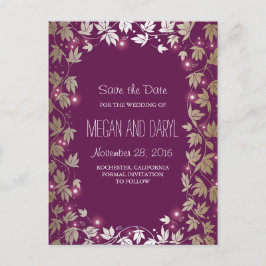 Plum en Gold Garden Branches Bewaar de datum Aankondigingskaart