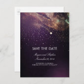 Plum en Gold Schieten Star Night Save The Date Aankondigingskaart (Voorkant / Achterkant)