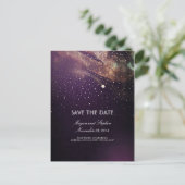 Plum en Gold Schieten Star Night Save The Date Aankondigingskaart (Staand voorkant)