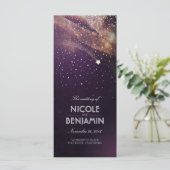 Plum en Gold Shooting Star Night Wedding Programma Programmakaart (Staand voorkant)
