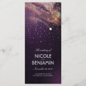 Plum en Gold Shooting Star Night Wedding Programma Programmakaart (Voorkant)