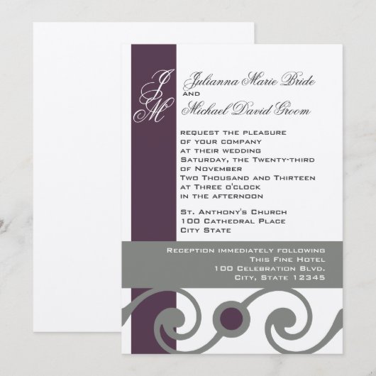 Plum en Grey Kaart (Voorkant / Achterkant)