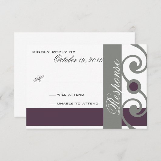 Plum en grijs reactiekaart RSVP kaartje (Voorkant / Achterkant)