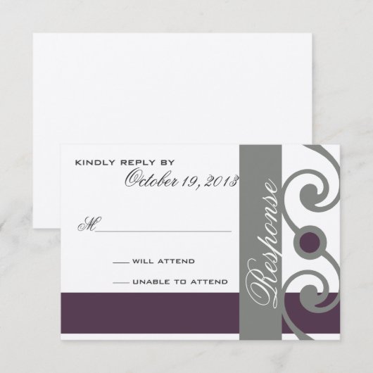 Plum en grijs reactiekaart RSVP kaartje (Voorkant / Achterkant)