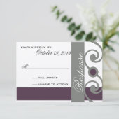 Plum en grijs reactiekaart RSVP kaartje (Staand voorkant)