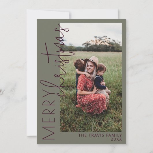 Plum en Groen MERRY Vakantie Kerstmis Kaart (Voorkant)