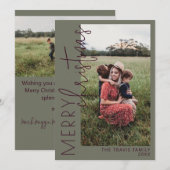 Plum en Groen MERRY Vakantie Kerstmis Kaart (Voorkant / Achterkant)