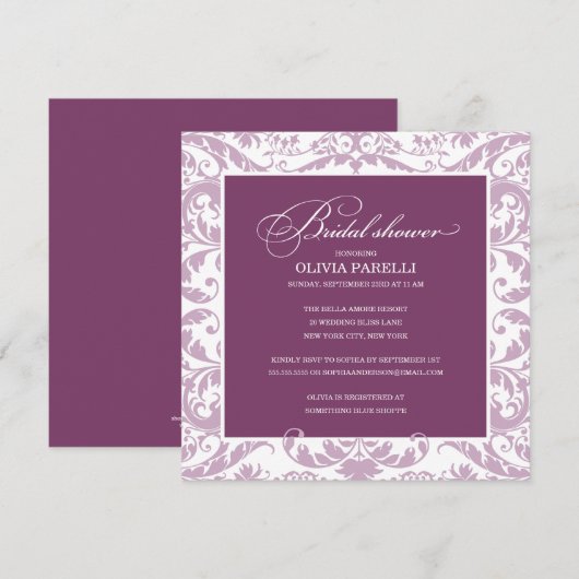 PLUM EN LILA WINKEL | VRIJGEZELLENFEEST INVITE KAART (Voorkant / Achterkant)