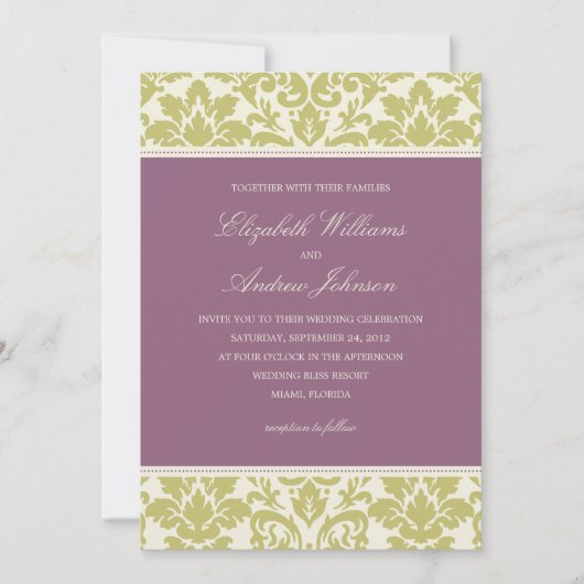 PLUM EN LIMOEN DAMASK | AFBEELDINGSINVITATIE KAART (Voorkant)