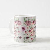 Plum en Mauve Roos hedendaagse Floral Coffee Mok (Voorkant links)