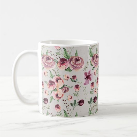 Plum en Mauve Roos hedendaagse Floral Coffee Mok (Links)