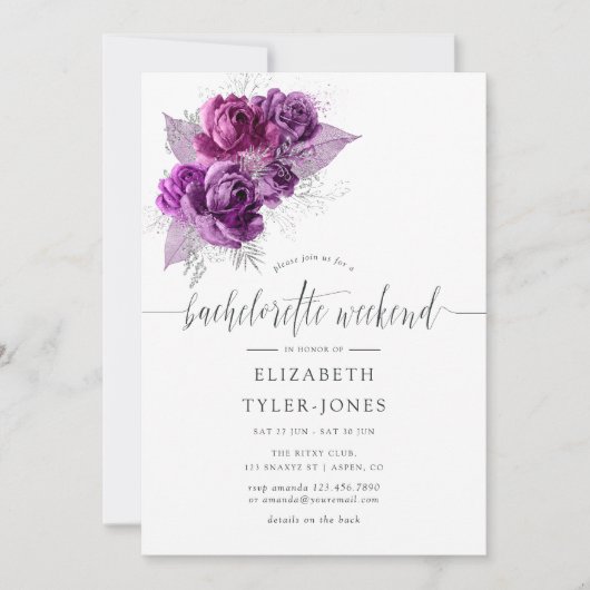 Plum en Navy Bloemen Bachelorette Weekend Uitnodig Kaart (Voorkant)