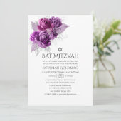 Plum en Navy Waterverf Bloemenvleermuis Mitzvah Kaart (Staand voorkant)