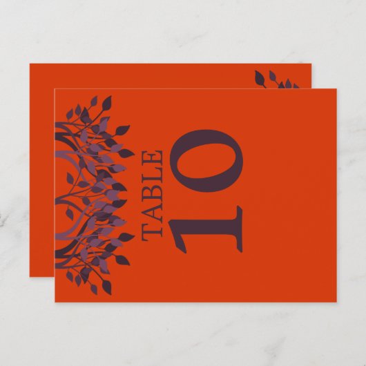 Plum en Oranje Leaves Table Number Kaarten (Voorkant / Achterkant)