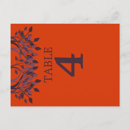 Plum en Oranje Leaves Table Number Kaarten 4 (Voorkant)