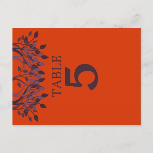 Plum en Oranje Leaves Table Number Kaarten 5 (Voorkant)
