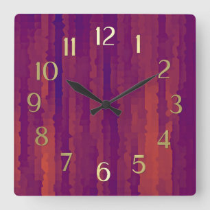 Plum en Oranje Techno Streaks Vierkante Klok