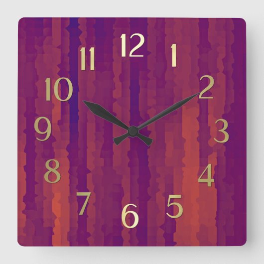 Plum en Oranje Techno Streaks Vierkante Klok (Voorkant)
