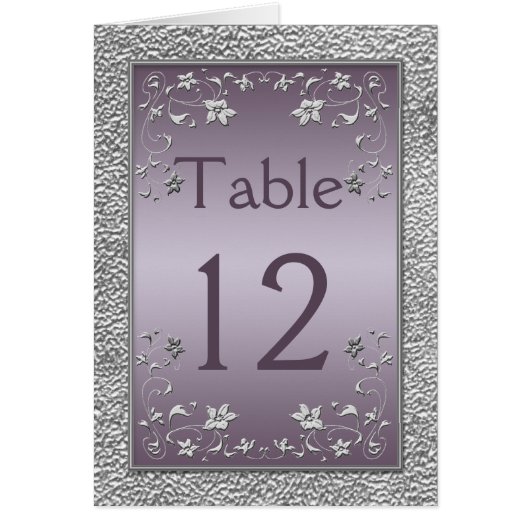 Plum en Pewter Bloemen Tafel Kaart (Voorkant)