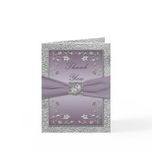 Plum en Pewter Floral Monogram Dank u kaart