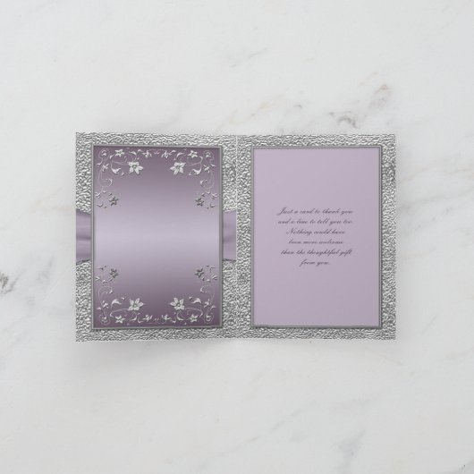 Plum en Pewter Floral Monogram Dank u kaart (Binnen)