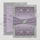 Plum en Pewter Floral Monogrammed Uitnodiging (Voorkant / Achterkant)