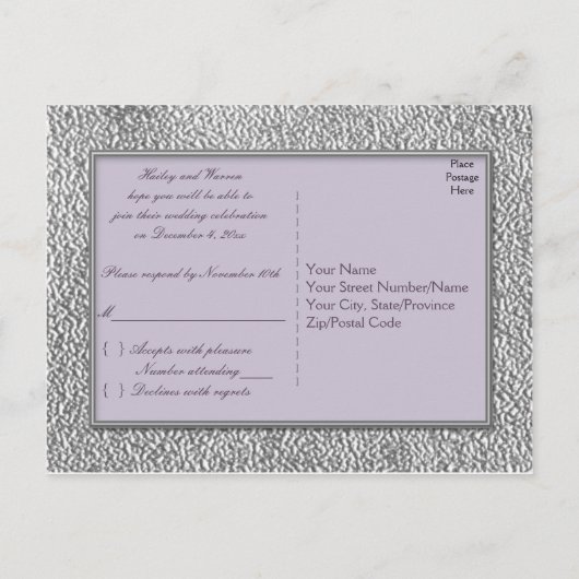 Plum en Pewter Floral RSVP-Briefkaart Uitnodiging Briefkaart (Achterkant)