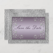 Plum en Pewter Floral Save the Date Briefkaart (Voorkant / Achterkant)
