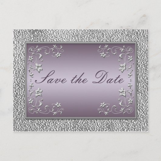 Plum en Pewter Floral Save the Date Briefkaart (Voorkant)