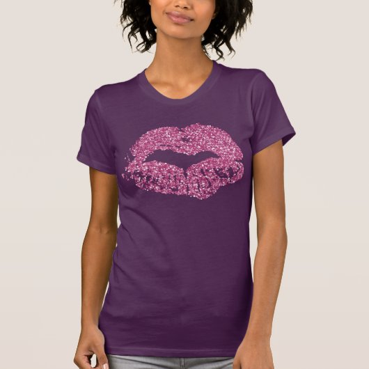 Plum en Pink Glitter Lips Kiss Shirt (Voorkant)