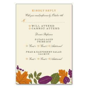 Plum en Pompoen Herfst Bruiloft Diner RSVP Kaart