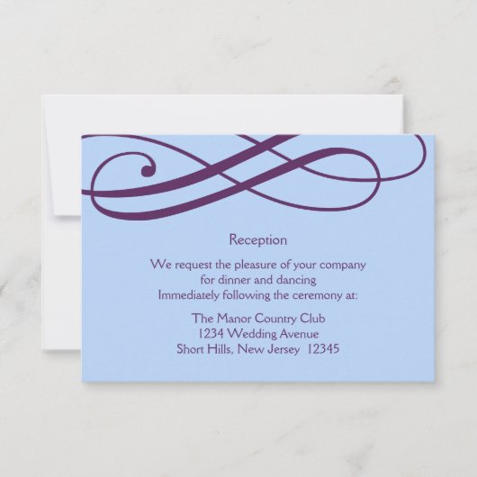 Plum en Powder Blue Swirls Reception Kaart (Voorkant)