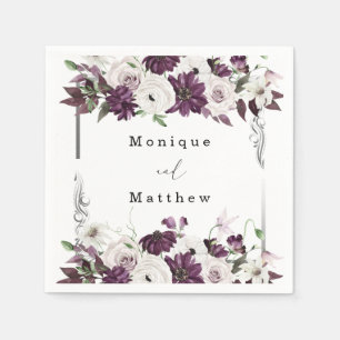 Plum en Silver Floral Geometric Wedding Servet